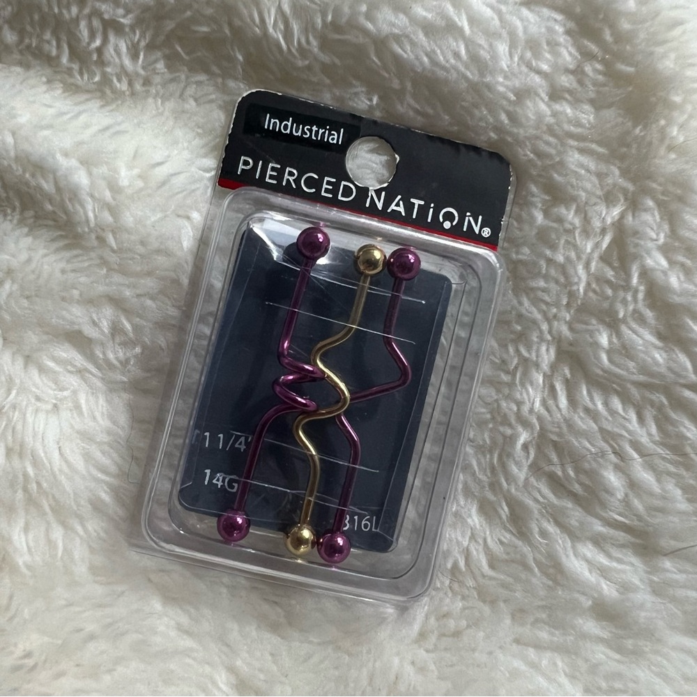 2/$12 💥🆕 Pierced Nation Industrial Barbell Piercing Purple/Gold | 3 pk |  6696